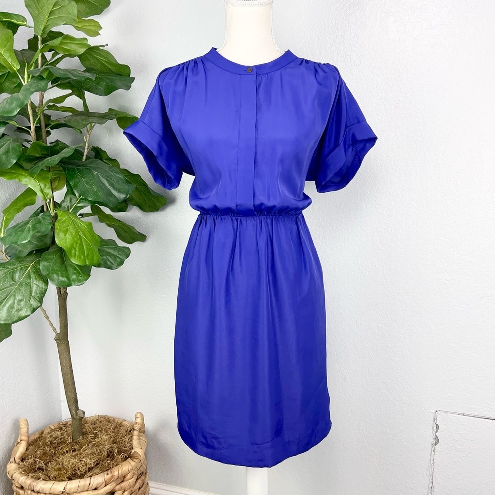 J Crew Deep Violet Purple Elastic Chiffon A Line Casual Dress